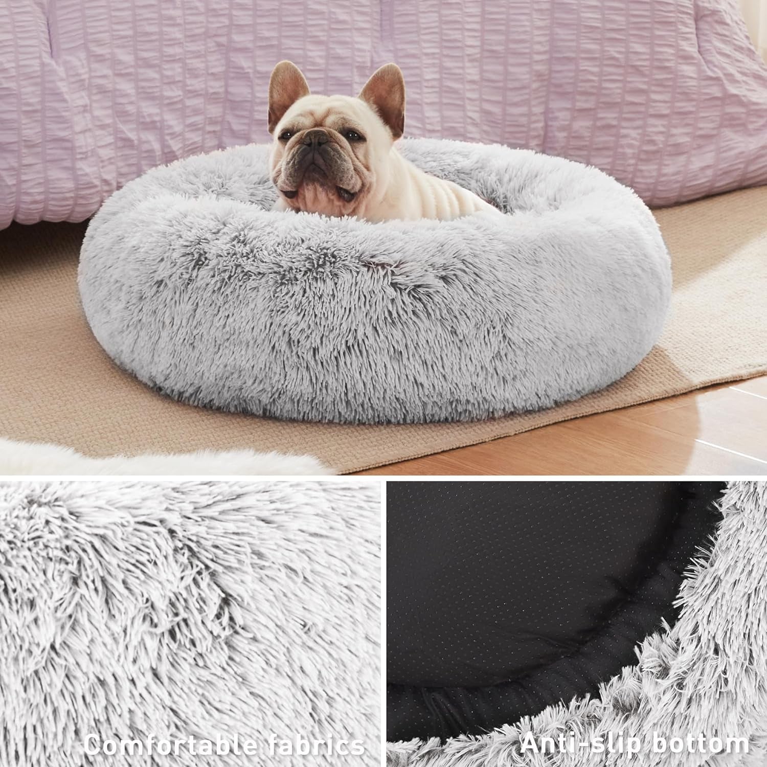 24In Dog&cats for Indoor pets - dog&Cat Bed with Machine Washable, Waterproof Bottom - Grey Fluffy Dog and Cat Calming Cushion Bed for Joint-Relief and Sleep Improvement