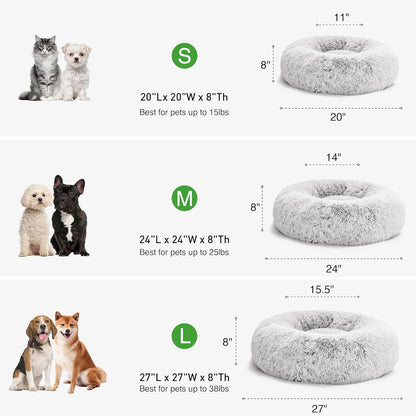 24In Dog&cats for Indoor pets - dog&Cat Bed with Machine Washable, Waterproof Bottom - Grey Fluffy Dog and Cat Calming Cushion Bed for Joint-Relief and Sleep Improvement