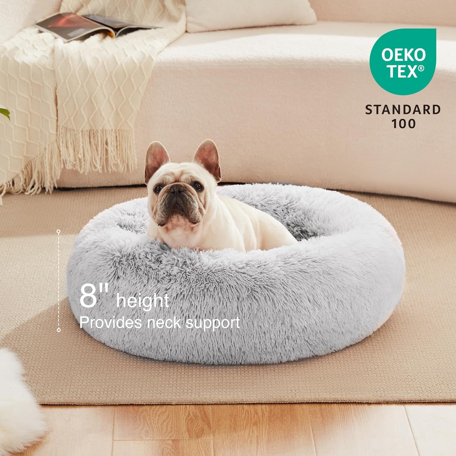 24In Dog&cats for Indoor pets - dog&Cat Bed with Machine Washable, Waterproof Bottom - Grey Fluffy Dog and Cat Calming Cushion Bed for Joint-Relief and Sleep Improvement