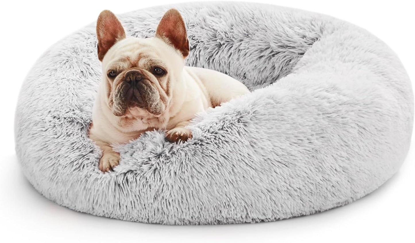 24In Dog&cats for Indoor pets - dog&Cat Bed with Machine Washable, Waterproof Bottom - Grey Fluffy Dog and Cat Calming Cushion Bed for Joint-Relief and Sleep Improvement